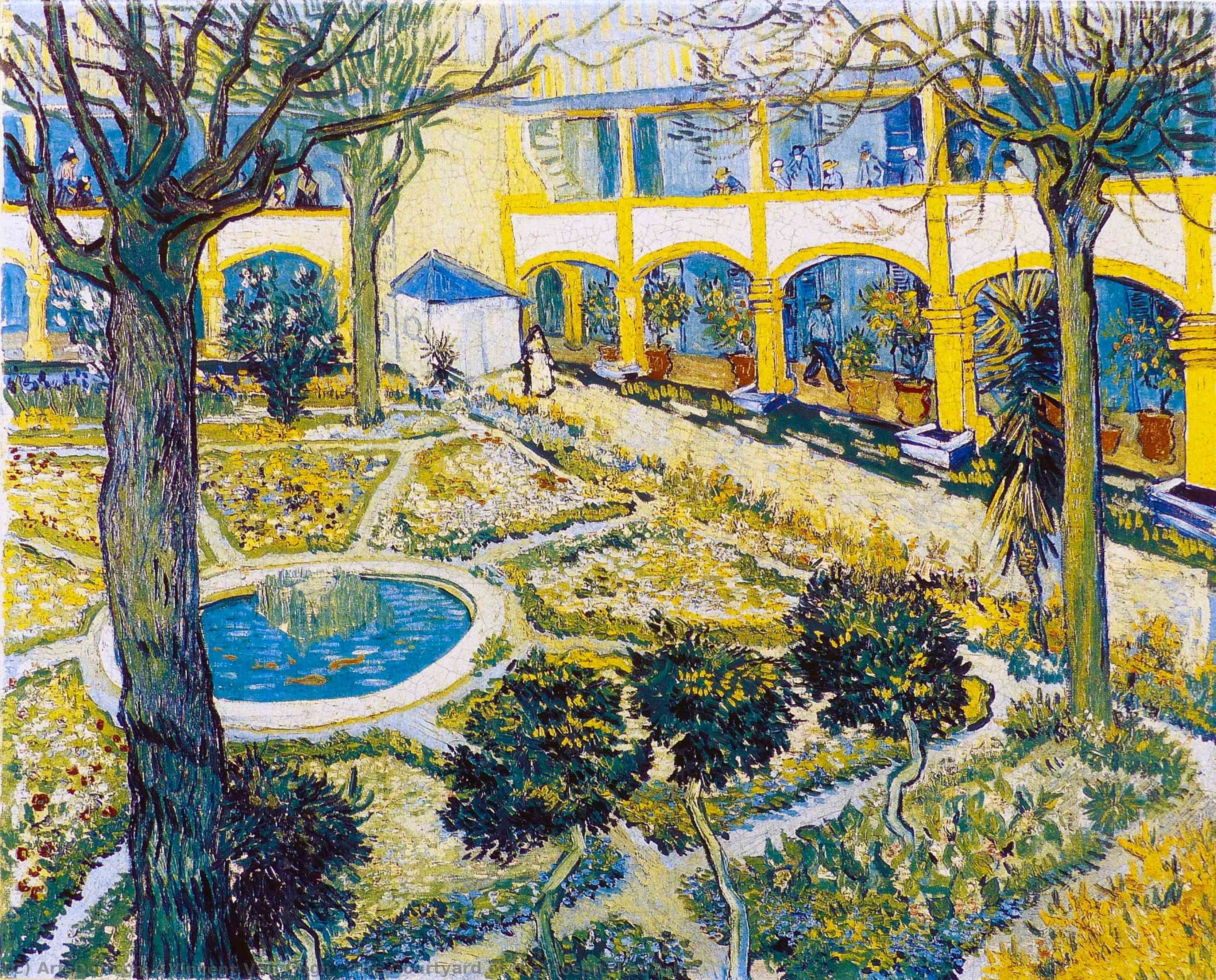 Order Paintings Reproductions The Courtyard of the Hospital at Arles, 1899 by Vincent Van Gogh (1853-1890, Netherlands) | ArtsDot.com