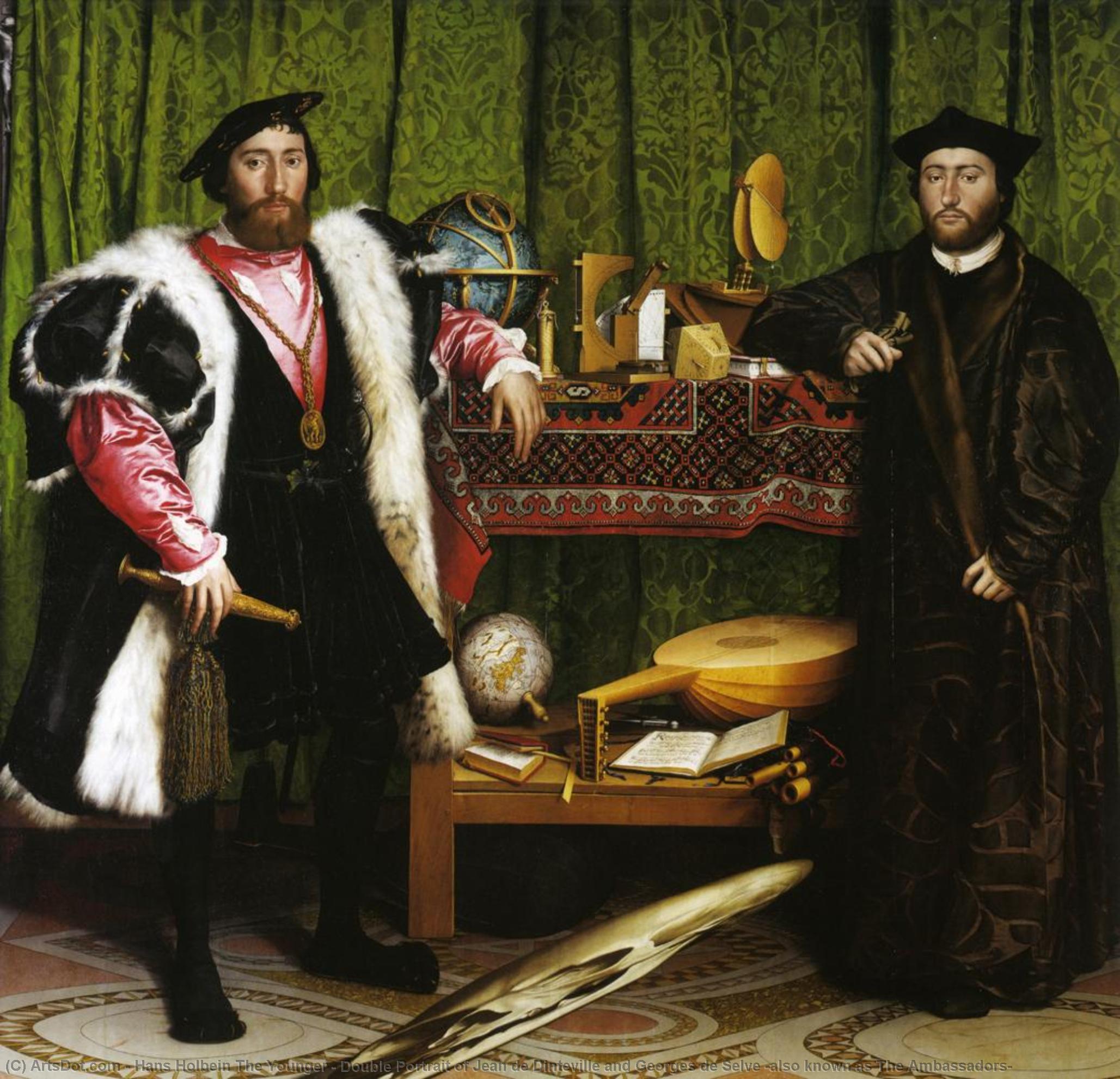  Artwork Replica Double Portrait of Jean de Dinteville and Georges de Selve (also known as The Ambassadors), 1533 by Hans Holbein The Younger (1497-1543, Italy) | ArtsDot.com