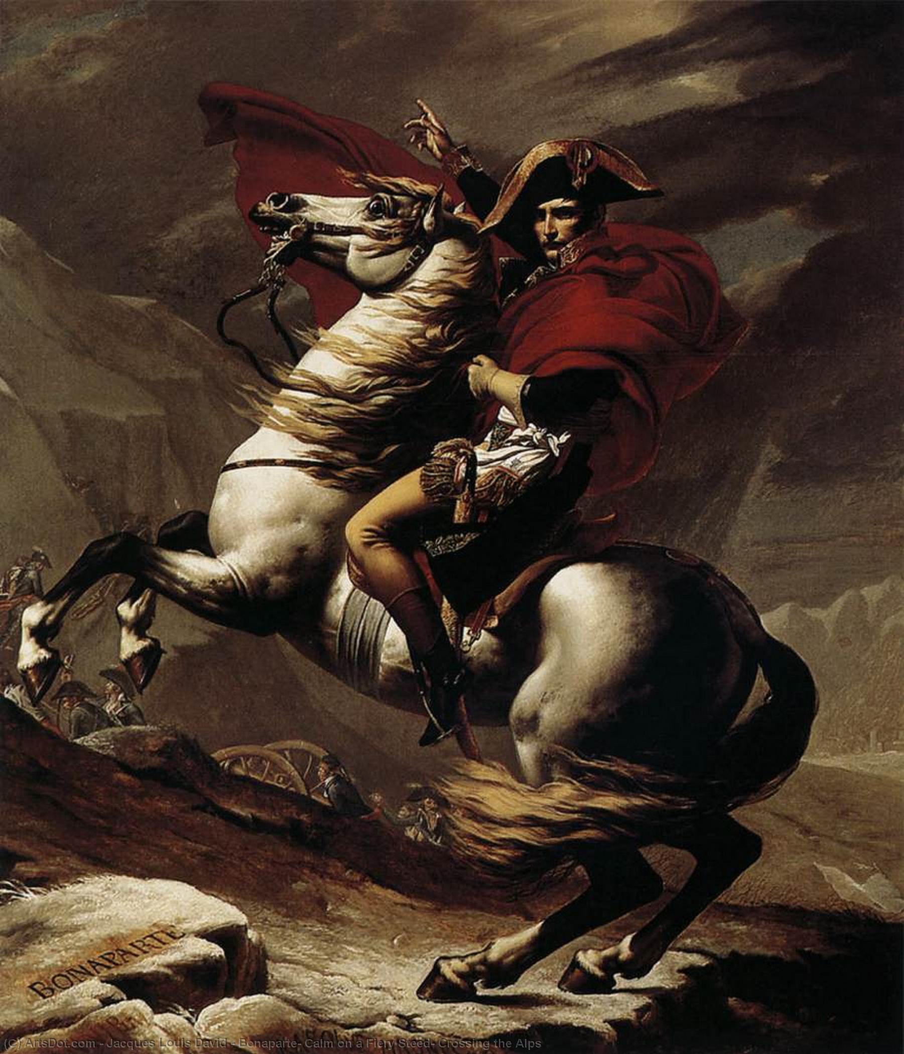 Buy Museum Art Reproductions Bonaparte, Calm on a Fiery Steed, Crossing the Alps, 1801 by Jacques Louis David (1748-1800, France) | ArtsDot.com