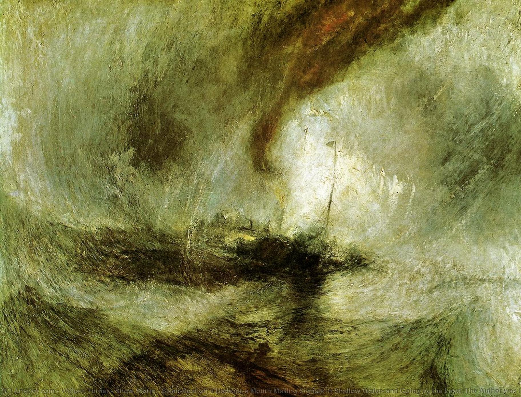  Paintings Reproductions Show Storm - Seam-Boat off a Harbour`s Mouth Making Signals in Shallow Water, and Going by the Lead. The Author was in this Storm on the Night the Ariel Left Harwich, 1842 by William Turner (1775-1851, United Kingdom) | ArtsDot.com