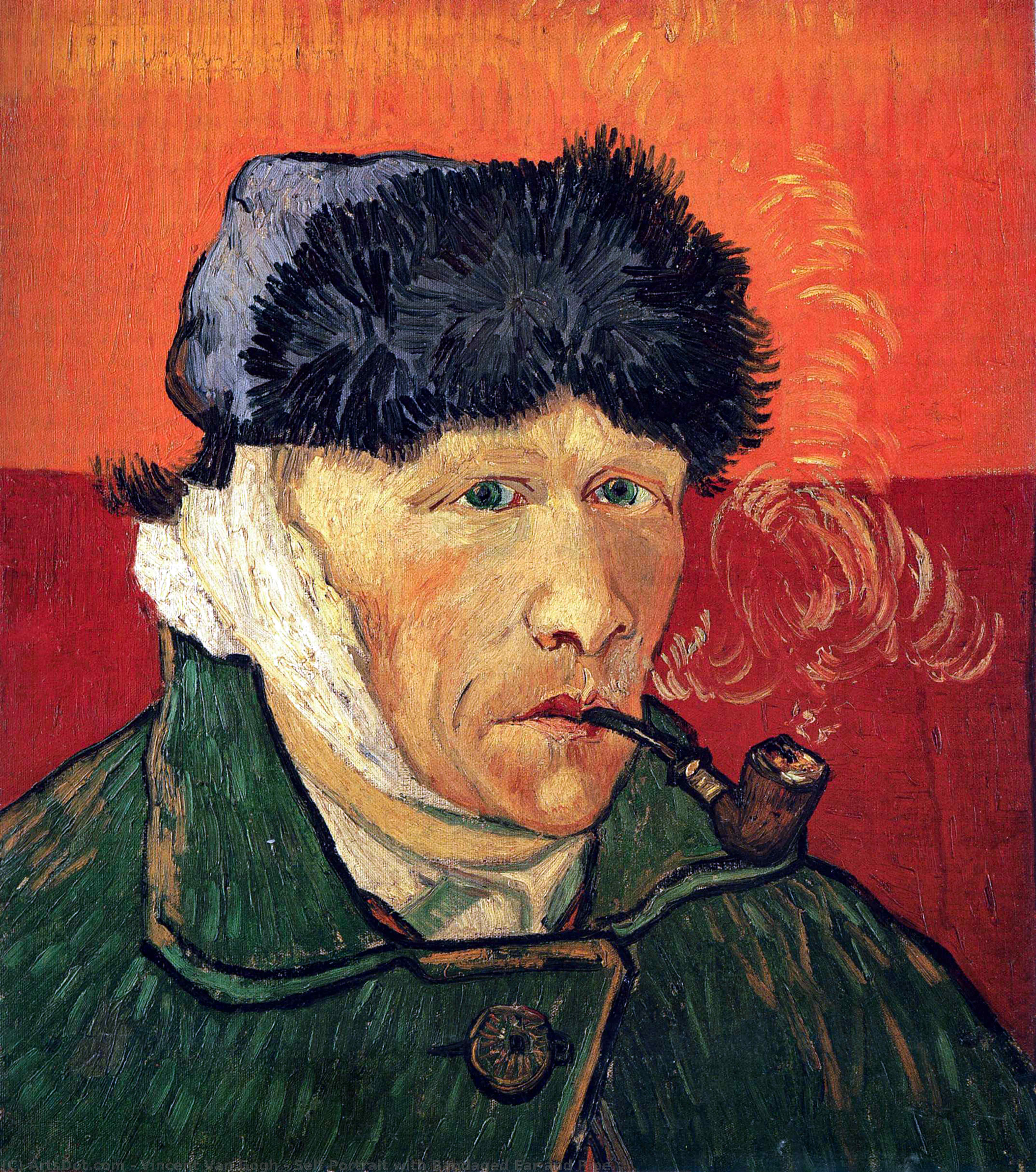  Oil Painting Replica Self Portrait with Bandaged Ear and Pipe, 1889 by Vincent Van Gogh (1853-1890, Netherlands) | ArtsDot.com