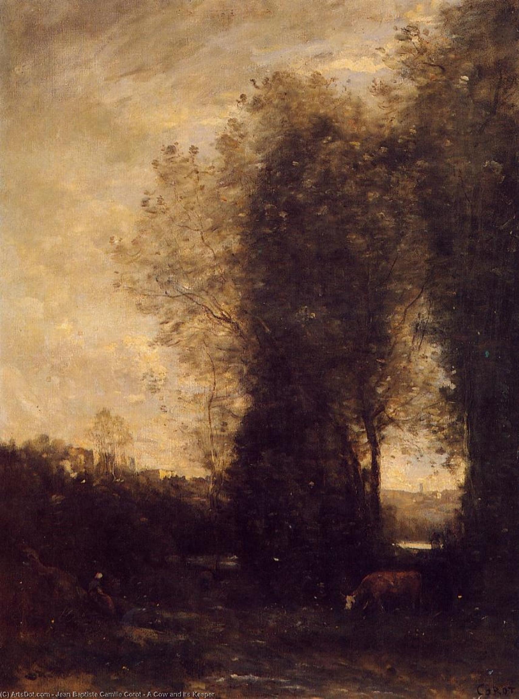  Art Reproductions A Cow and its Keeper by Jean Baptiste Camille Corot (1796-1875, France) | ArtsDot.com