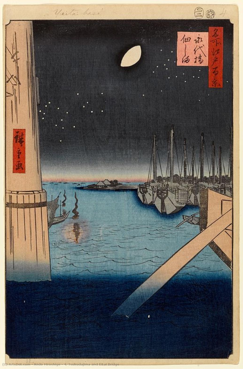  Oil Painting Replica 4. Tsukudajima and Eitai Bridge, 1857 by Ando Hiroshige (1797-1858, Japan) | ArtsDot.com