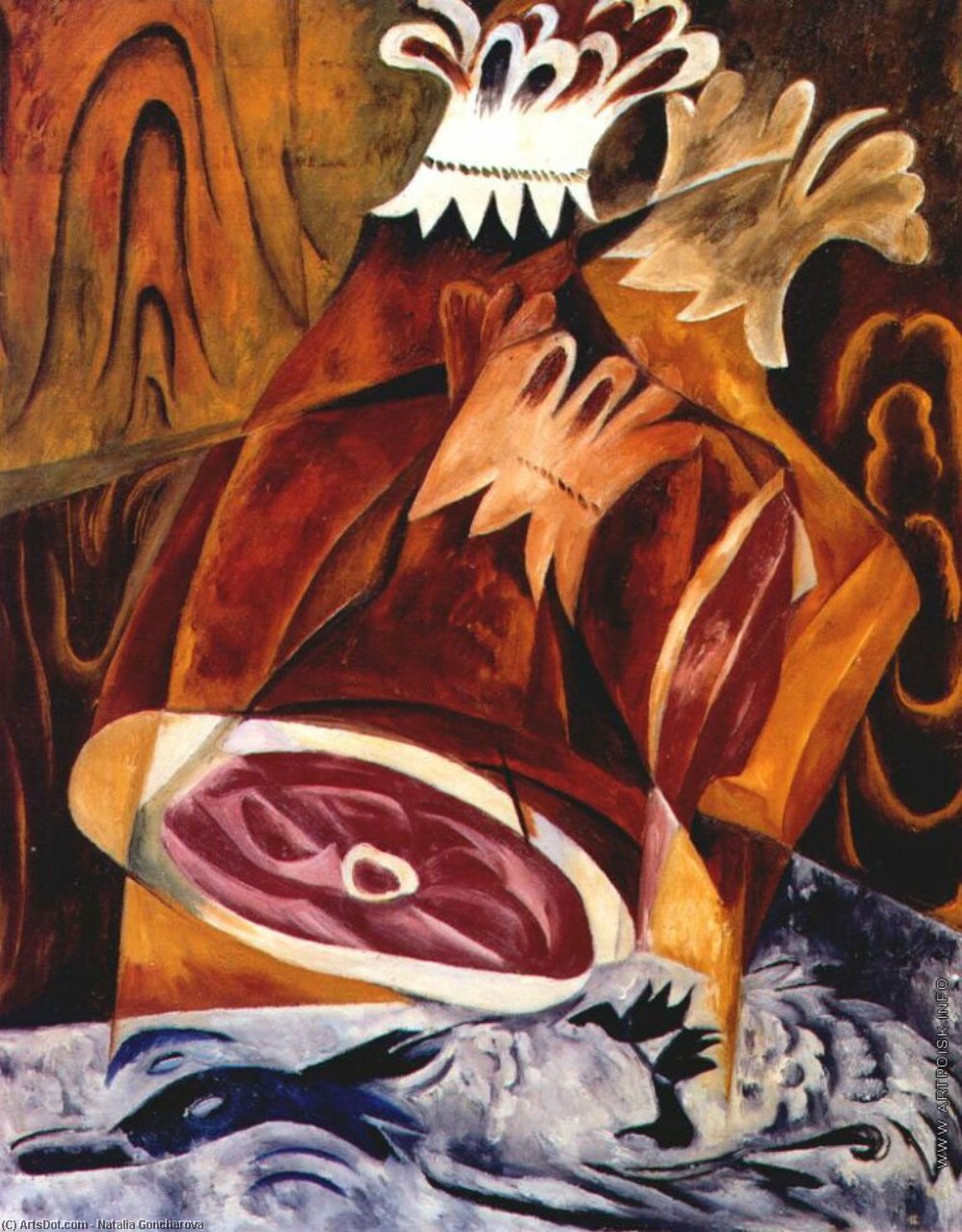 Wikioo.org – L'Enciclopedia delle Belle Arti - Pittura, Opere di Natalia Sergeevna Goncharova - ancora la vita con prosciutto