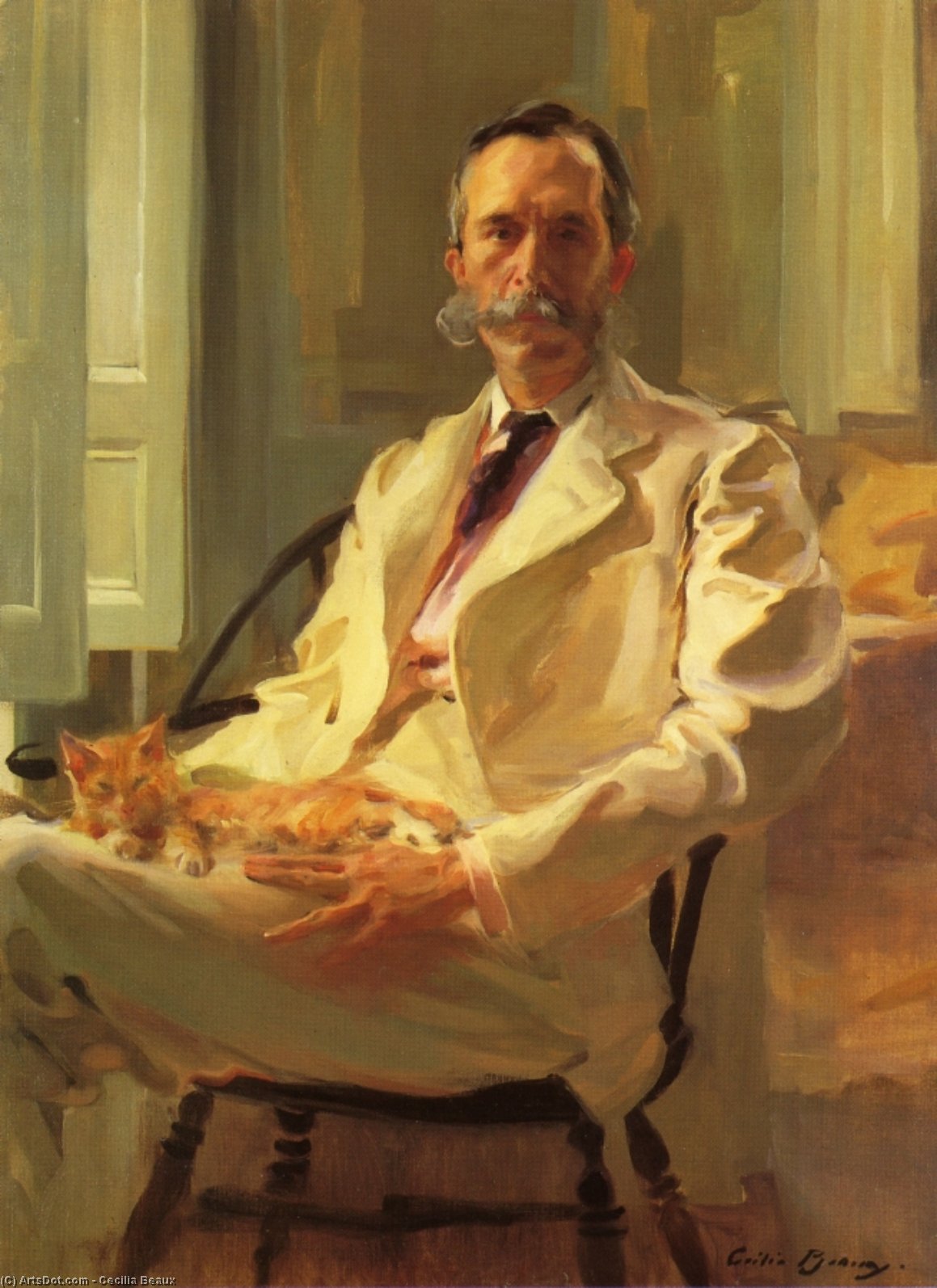  Paintings Reproductions Man with the Cat (Henry Sturgis Drinker), 1898 by Cecilia Beaux (1855-1942, United States) | ArtsDot.com