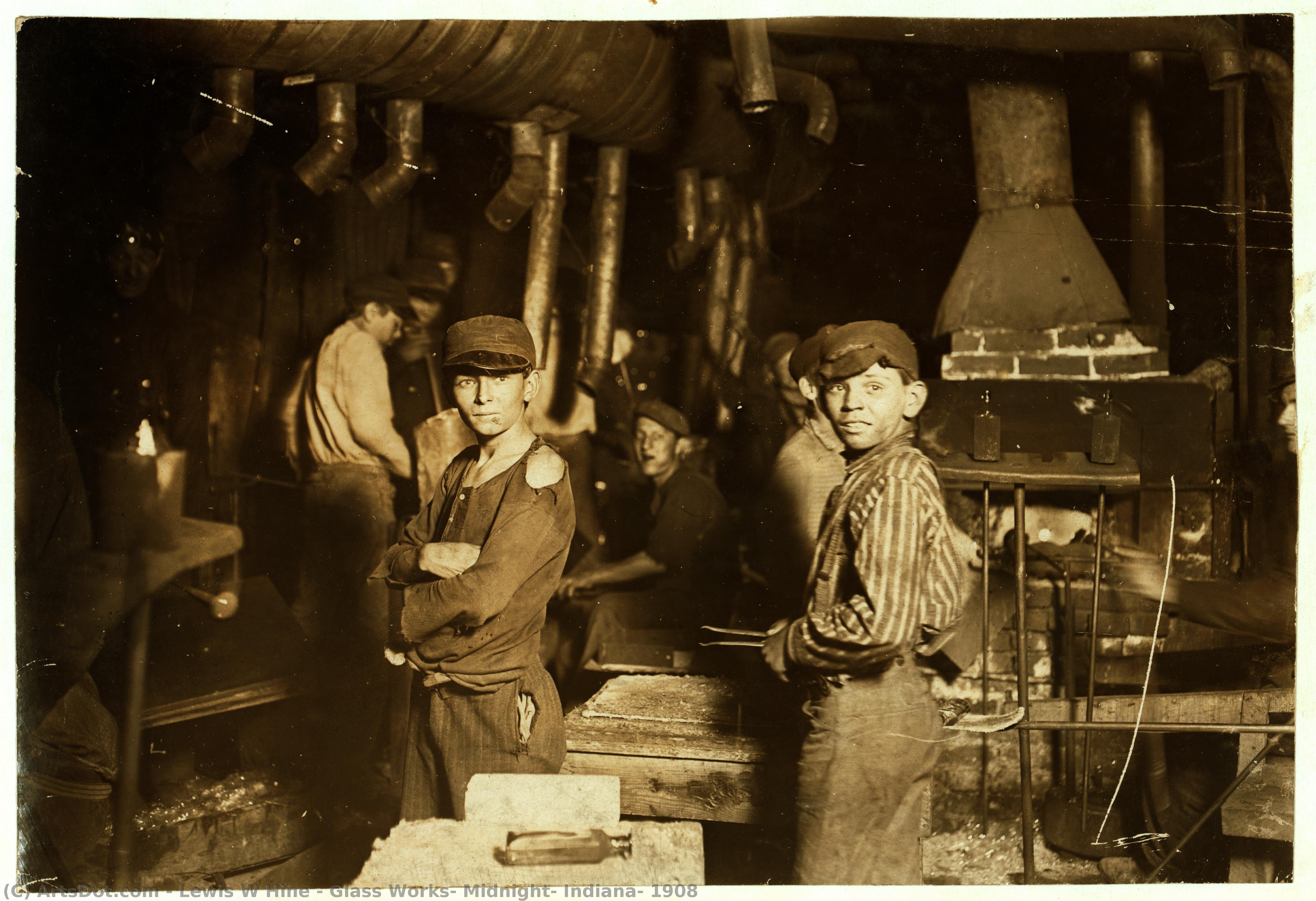  Art Reproductions Glass Works, Midnight, Indiana, 1908, 1908 by Lewis W Hine (1874-1940, United States) | ArtsDot.com
