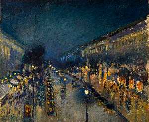Camille Pissarro - The Boulevard Montmartre at Night - (own a famous paintings reproduction)