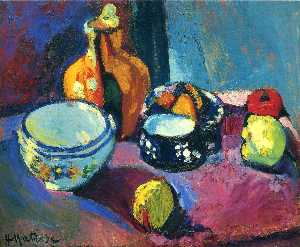 Henri Matisse - Dishes and Fruit on a Red and Black Carpet