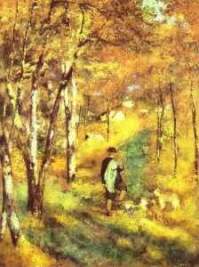 Pierre-Auguste Renoir - Young Man Walking with Dogs in Fontainebleau Forest