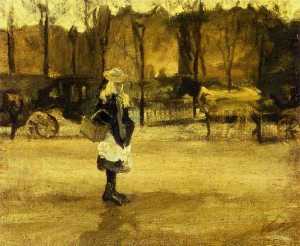 Vincent Van Gogh - Girl in the Street, Two Coaches in the Background, A