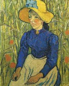 Vincent Van Gogh - Young Peasant Woman with Straw Hat Sitting in the Wheat