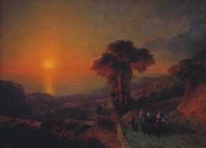 Ivan Aivazovsky - View of the Sea from the Mountains at Sunset. Crimea