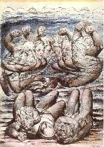 William Blake - Inferno, Canto VII, 110-127, The Stygian Lake with angry sinners fighting