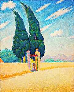 Paul Signac - Two Cypresses, Mistral, Opus 241
