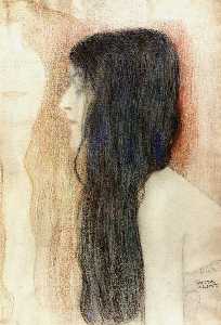 Gustave Klimt - Girl with Long Hair, with a sketch for -#39;Nude Veritas-#39;