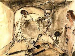 Paul Delvaux - The skeletons duel