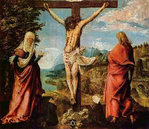Albrecht Altdorfer - Crucifixion scene, Christ on the Cross with Mary and John