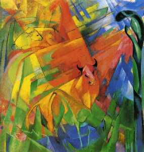 Franz Marc - Animals in Landscape (aka Painting with Bulls)