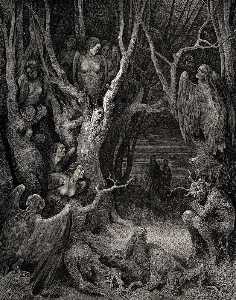 Paul Gustave Doré - The Inferno, Canto 13, lines 11. Here the brute Harpies make their nest