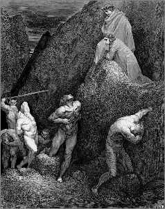 Paul Gustave Doré - The Inferno, Canto 28, lines 30,31. Now mark how I do rip me. lo! How is Mahomet mangled.