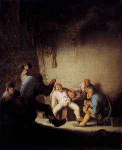 Adriaen Van Ostade - Peasants Drinking And Making Music In A Barn