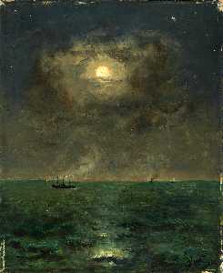 Alfred Stevens - Moonlit seascape