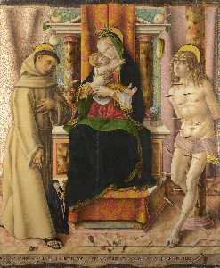 Carlo Crivelli - The Madonna Enthroned with Child, San Francisc and San Sebastian