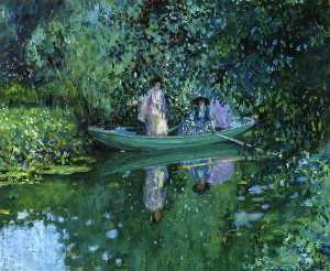 Frederick Carl Frieseke - Grey Day On The River (Aka Two Ladies In A Boat)