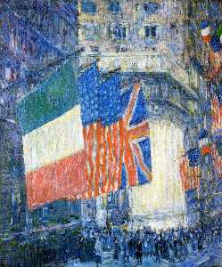 Frederick Childe Hassam - Avenue of the Allies (aka Flags on the Waldorf)