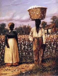 William Aiken Walker - Negro Man And Woman In Cotton Field With Cotton Baskets 1