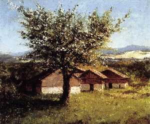 Gustave Courbet - Swiss Landscape with Flowering Apple Tree