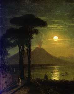 Ivan Aivazovsky - The Bay of Naples at moonlit night. Vesuvius