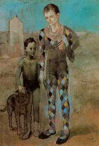 Pablo Picasso - Dos saltimbanquis con un perro