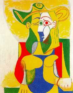 Pablo Picasso - Seated Woman with yellow and green hat