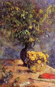 Paul Gauguin - Two vases of flowers and a fan