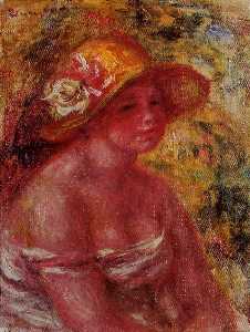 Pierre-Auguste Renoir - Bust of a Young Girl Wearing a Straw Hat