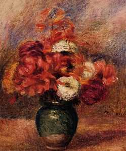 Pierre-Auguste Renoir - Flowers in a Green Vase Dahlilas and Asters