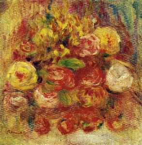 Pierre-Auguste Renoir - Flowers in a Vase with Blue Decoration
