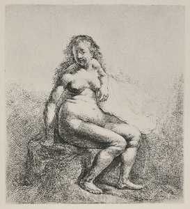 Rembrandt Van Rijn - A Woman Sitting on a Hillock