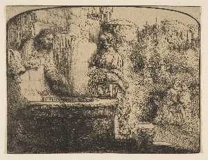 Rembrandt Van Rijn - Jesus and the Smaritan Woman; an Arched Print