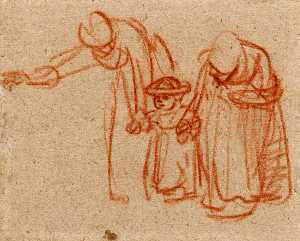 Rembrandt Van Rijn - Two Women Teaching a Child to Walk