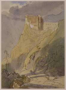 Edward Lear - The Monastery Of Simopetra On Mount Athos
