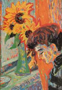 Ernst Ludwig Kirchner - Female head in front of sunflowers