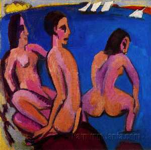 Ernst Ludwig Kirchner - Three bathers in the sea