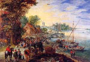 Jan Brueghel The Elder - Fish Market on the Banks of the River