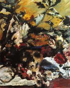 Lovis Corinth (Franz Heinrich Louis) - Still Life with Flowers, Skull and Oak Leaves