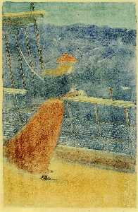 Maurice Brazil Prendergast - Woman on Ship Deck, Looking out to Sea (aka Girl at Ship-s Rail)