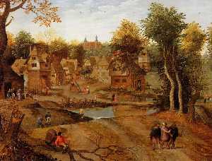 Pieter Bruegel The Younger - Village Landscape with Ammaus Pilgrims