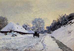 Claude Monet - A Cart on the Snow Covered Road with Saint-Simeon Farm