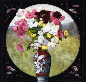 John Haberle - Chrysanthemums in a Chinese Vase